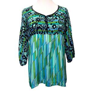 Bob Mackie Wearable Art Mod Silk Retro Funky  Ladies Blouse Size SMALL Bright